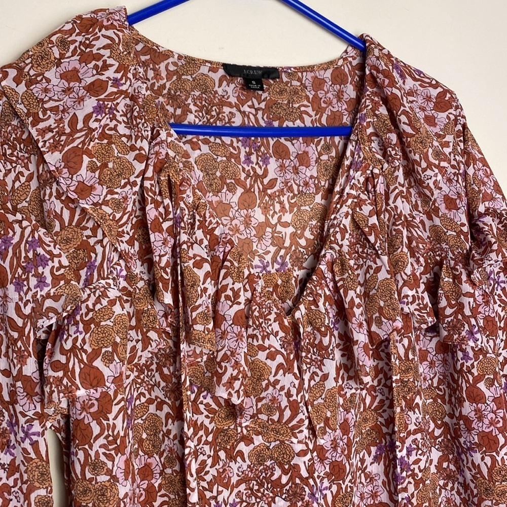 J Crew Ruffle crinkle chiffon top in fête floral Size small - Picture 6 of 17